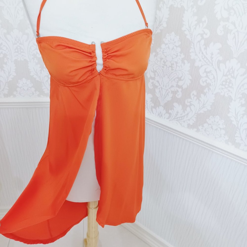 George Orange Swimsuit Cover Up Halter Style Beachy Size Small